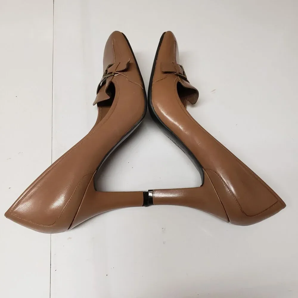 Nine West Penny Loafer Patent Leather Shoes Milk Chocolate Sz 10M PO Excel